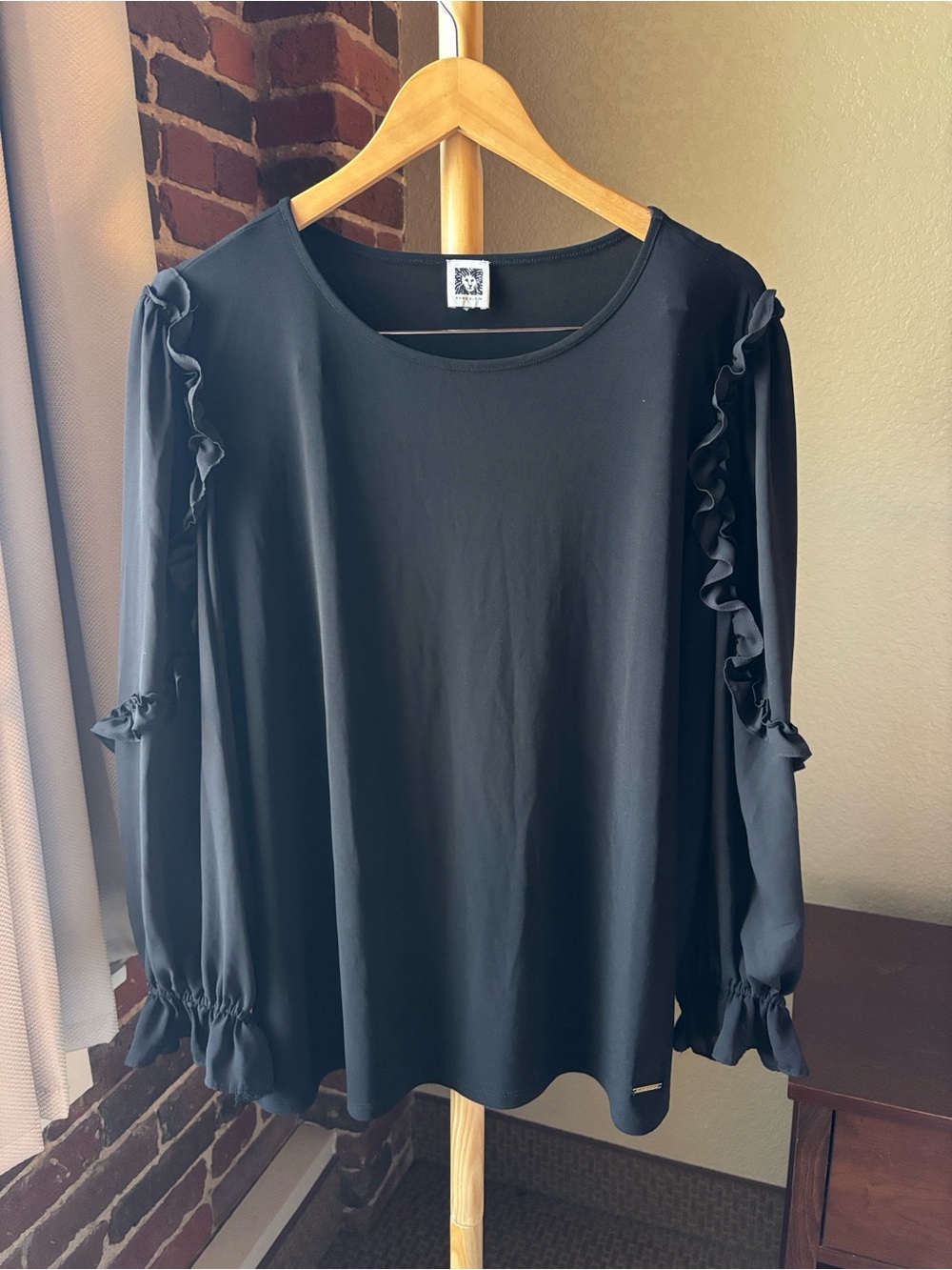 Anne Klein Black Ruffle Sleeve Blouse